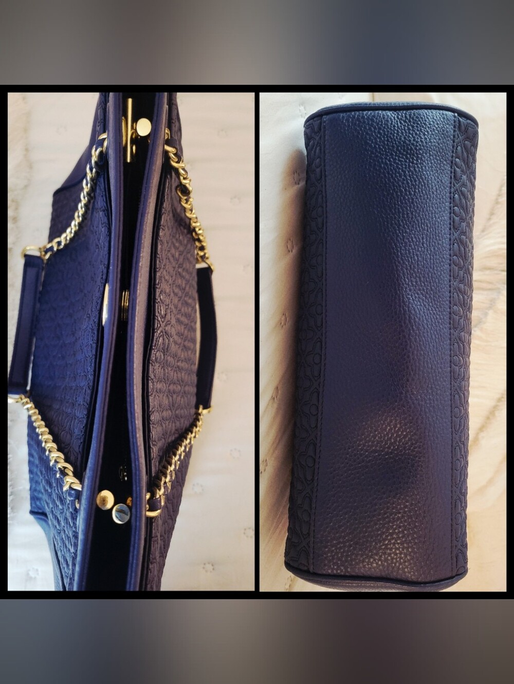 Tory Burch Bryant Quilted Leather East West Tote Bag Hudson Bay Navy Blue - Picture 6 of 13